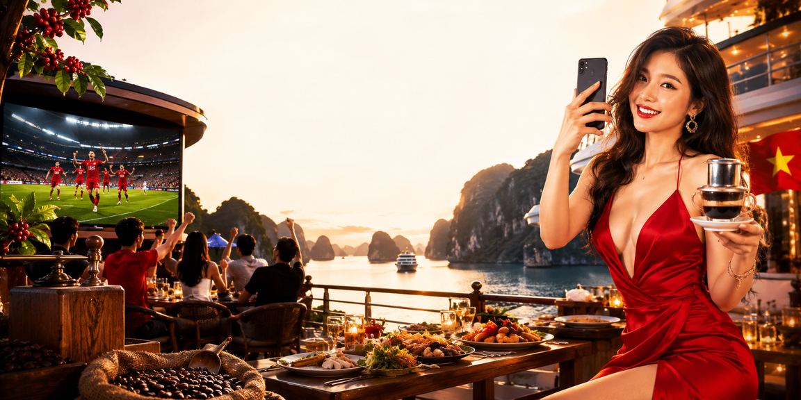 Người hâm mộ bóng đá tại Hạ Long Bay thưởng thức cà phê và theo dõi kèo cược trên điện thoại